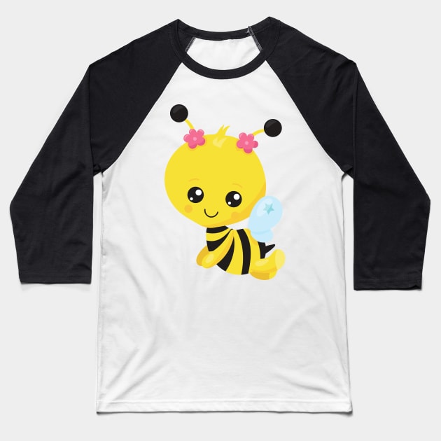 Cute Bee, Little Bee, Honey Bee, Flowers Baseball T-Shirt by Jelena Dunčević